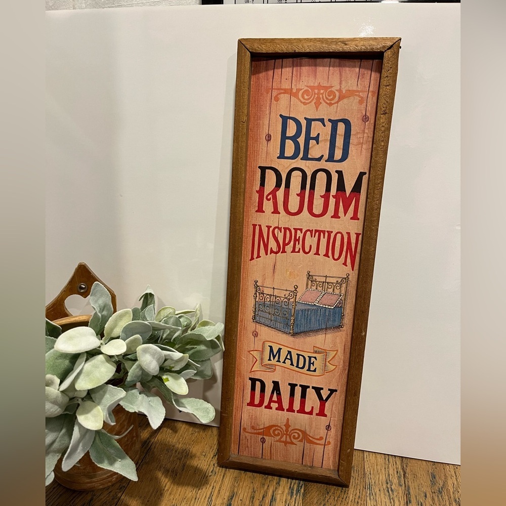 Vintage wall plaque – “Bedroom inspection made daily”